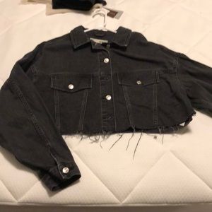 Topshop cropped black jean jacket